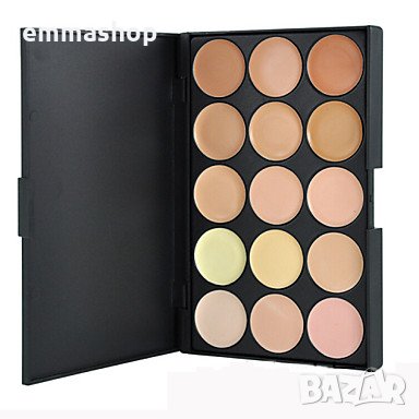 Професионален комплект № 3 15 цвята коректори + 7бр четки за грим с калъфче + гъбичка за нанасяне, снимка 8 - Комплекти и лотове - 28689608