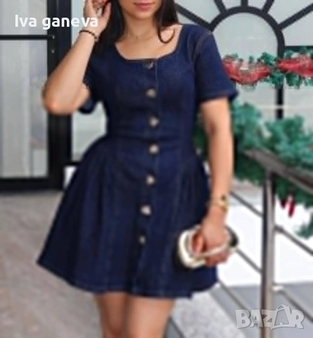 Рокля деним с къс ръкав  