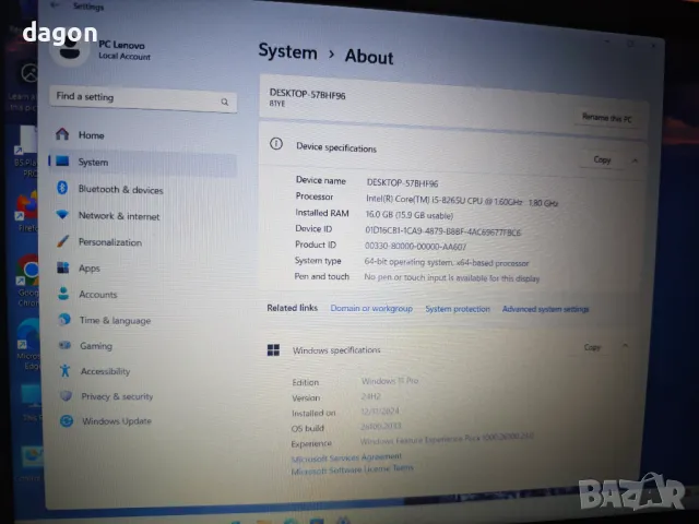 Лаптоп LENOVO V15-IWL, 15.6", Intel® Core™ i5-8265U, снимка 4 - Лаптопи за работа - 48308556