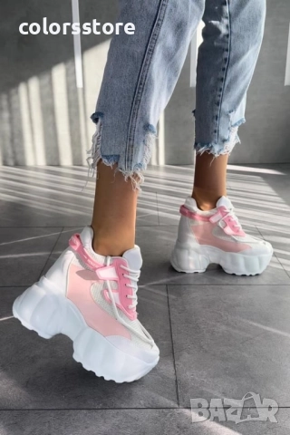 Кецове на платформа - бяло с розово - PA300 , снимка 3 - Маратонки - 51519322