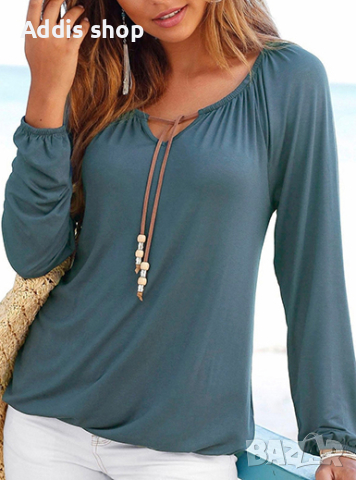 Модифицирана дамска блуза - деколте с връзки, 3цвята , снимка 2 - Блузи с дълъг ръкав и пуловери - 44858559