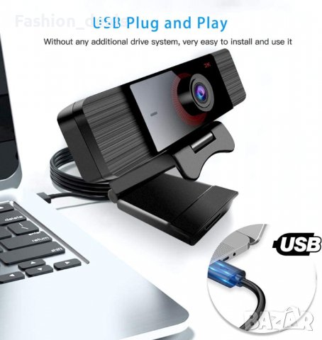 Нова USB Уеб камера за компютър, лаптоп, Mac с микрофон Full HD 2K, снимка 2 - Други - 36939029