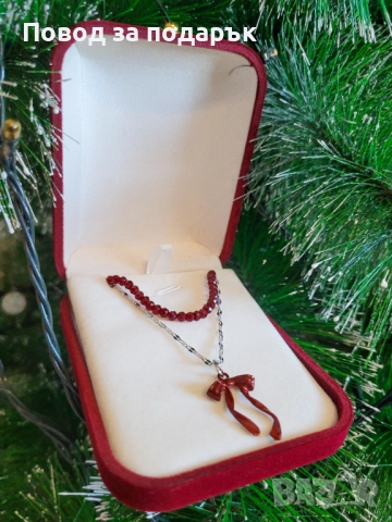 Сет от две колиета с панделка в бордо, снимка 2 - Колиета, медальони, синджири - 52536741