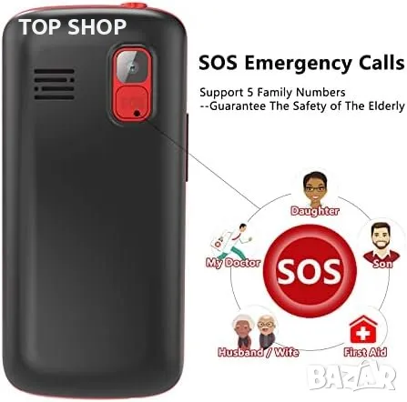 Нов Мобилен телефон с големи бутони за възрастни Отключен SOS бутон, снимка 5 - Motorola - 49509708
