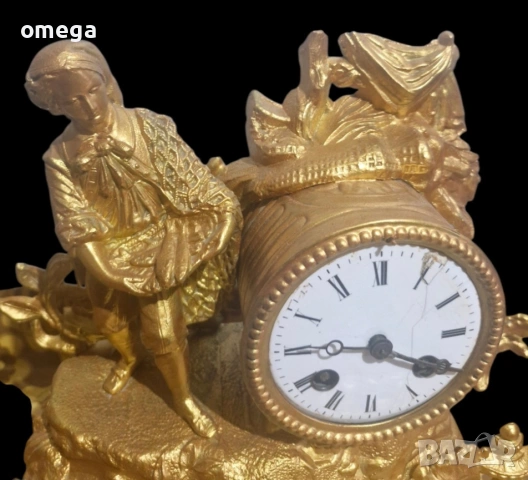 Френски Позлатен Каминен Часовник , снимка 2 - Антикварни и старинни предмети - 53431204