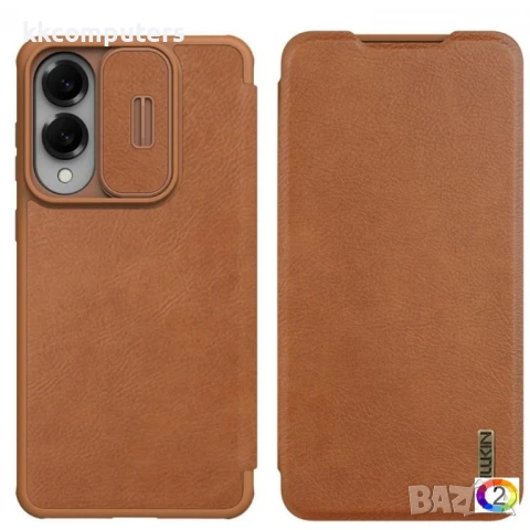 Samsung Galaxy S25 Edge Кожен Калъф Nillkin Qin Pro + Протектор – Черен / Кафяв, снимка 2 - Калъфи, кейсове - 51418320