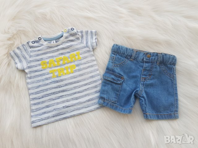 Къси дънкови панталони и тениска за новородено момче, снимка 2 - Комплекти за бебе - 28802654