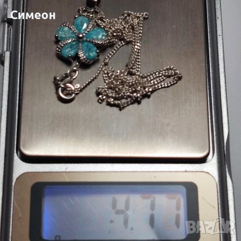Сребърно колие със сини камъни , снимка 3 - Колиета, медальони, синджири - 43887545