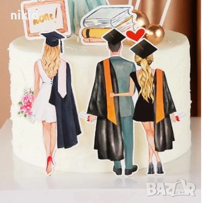 3 вида топер топери за завършване бал Абитуриент с тога картон украса декор торта