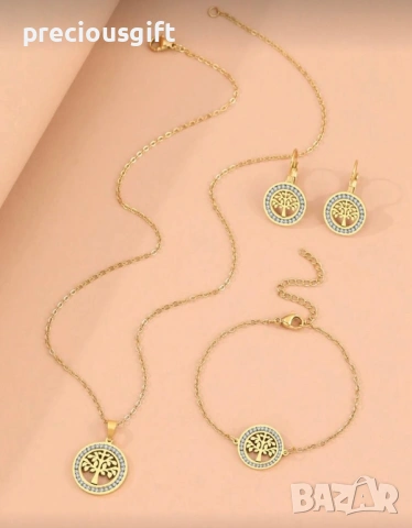 Комплект бижута от неръждаема стомана - гердан, гривна и обеци, снимка 5 - Бижутерийни комплекти - 53101534