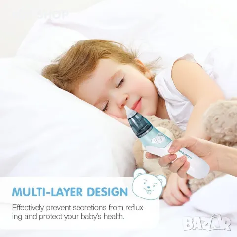 Bubbacare Бебешки електрически назален аспиратор,с 4 накрайника,за нос и отстраняване на ушна кал, снимка 6 - Бебефони - 49105996