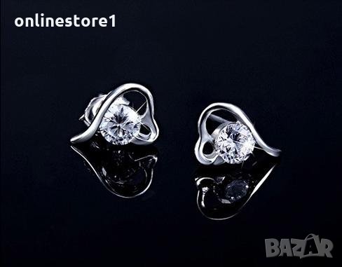 Сребърни Обеци Кристално сърце - 925 печат сребро BA231, снимка 3 - Обеци - 28147900