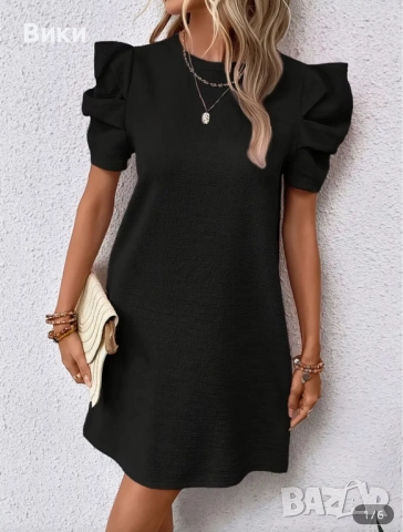 Елегантна черна рокля с волани, размер М, снимка 6 - Рокли - 51464971