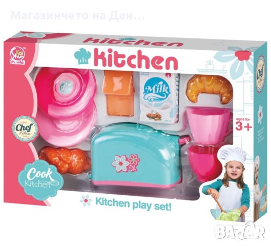 Кухненски комплект с тостер със звуци и светлини, чинии, купи и храна, снимка 1 - Играчки за стая - 43591461