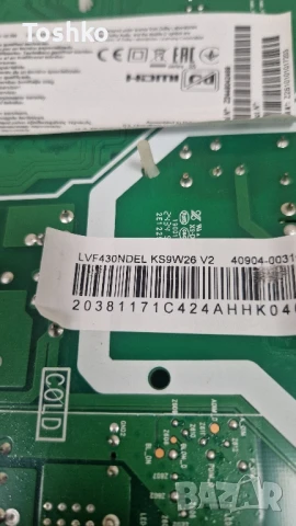 TCL 43S5400A MAIN BOARD 40-MT21T6-MPB2HG PANEL LVF430NDEL KS9W26 V2, снимка 6 - Части и Платки - 51119512
