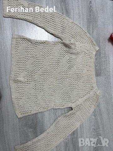 Бяла плетена блуза на дупки със сърчица, снимка 3 - Блузи с дълъг ръкав и пуловери - 43901161