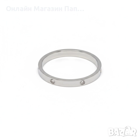 Пръстен от неръждаема стомана с фин цирконов обков – златист и сребрист, снимка 3 - Пръстени - 52302827