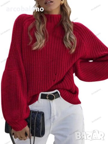 Дамски ежедневен свободен пуловер с висока яка, 8цвята - 023, снимка 2 - Блузи с дълъг ръкав и пуловери - 43039851