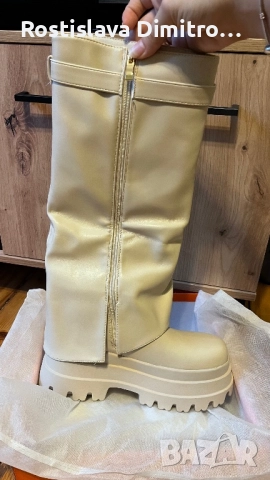 Бежови ботуши, снимка 5 - Дамски ботуши - 52452107