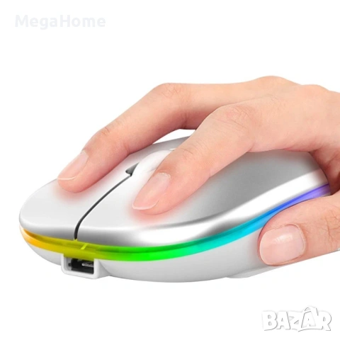 Безжична мишка，Bluetooth 5.0 и 2.4G двоен режим, тихо щракване, RGB LED, 1600 dpi，Акумулаторна, снимка 5 - Клавиатури и мишки - 53228333