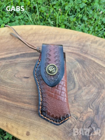 Сгъваем джобен нож дамаска стомана с кожен калъф, снимка 12 - Ножове - 51007128