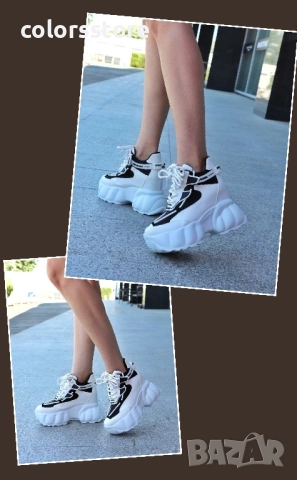 Кецове на платформа - бяло с черно - PA300 