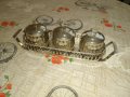 Комплект старинни солнички с поставка, снимка 4