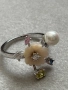 Луксозен сребърен пръстен със седефено цвете топази и перла , снимка 3