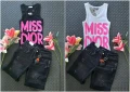 Дамски Летен Комплект Потник Miss Dior И Къси Дънки👚🩳Дамски Къс Екип - 2 Цвята Код VL-106, снимка 1