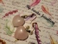 Стилни обеци сърце от розов кварц, снимка 1 - Обеци - 35050045