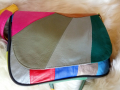 Многоцветна дамска чанта през рамо, от мека естествена кожа на парчета – светлосиньо, жълто, тъмнока, снимка 10