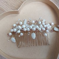 Гребен аксесоар за коса с перли, кристали на Сваровски, снимка 1 - Аксесоари за коса - 38857235