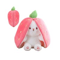 Плюшена играчка- възглавница, Зайче в ягода, розово, 25 см, снимка 3 - Плюшени играчки - 42933225