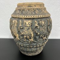Стара керамична кашпа / саксия / херувим. №4773, снимка 1 - Антикварни и старинни предмети - 43071881