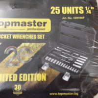 Комплект "TOPMASTER" инструменти 25 части 1/4" TMT нов, снимка 4 - Куфари с инструменти - 38163695