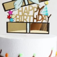 Огледална кутия подарък с пандела Happy Birthday твърд Акрил топер за торта Рожден Ден украса декор, снимка 1 - Други - 32403582