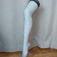Черни чорапи средна мрежа с дантела за жартиери , снимка 2 - Бельо - 43056350