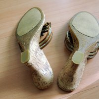 Летни дамски обувки – нови, имитация на корк, с платформа, беж, снимка 5 - Дамски ежедневни обувки - 27594353