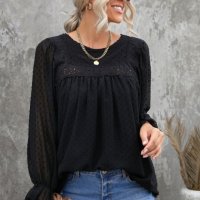 Дамска елегантна блуза в черно с принт на точки, снимка 1 - Блузи с дълъг ръкав и пуловери - 39647920