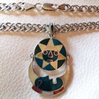 Уникален авторски сребърен медальон с естествени камъни+сребърен ланец, снимка 5 - Колиета, медальони, синджири - 28426005