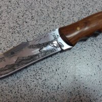 Ловен нож фултанг с гравиран Ловец(черно слънце), стомана 65х13, снимка 7 - Ножове - 28106449