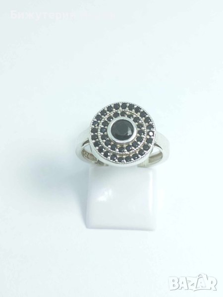 Сребърен пръстен с черни цирконий, снимка 1