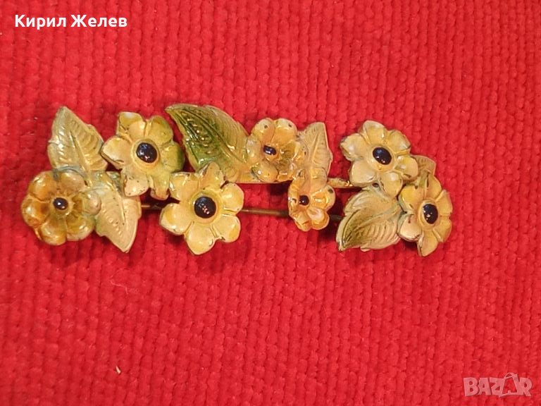 СТАРА АРТ НУВО ПОЗЛАТЕНА БРОНЗОВА ЛАКИРАНА ФЛОРАЛНА БРОШКА - ЦВЕТЯ 20704, снимка 1