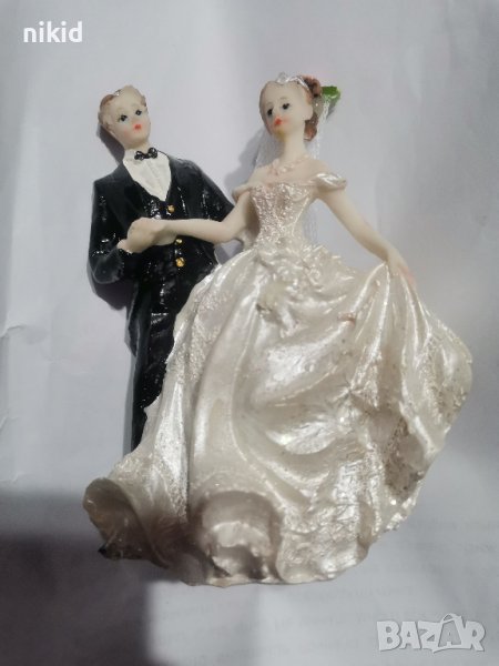 12 см Младоженци булка младоженец голяма фигурка връх украса за сватба сватбена торта топер, снимка 1