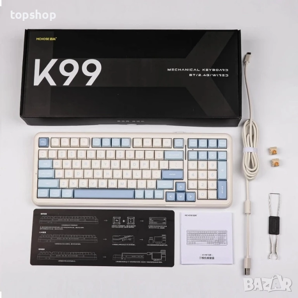 Чисто нова MCHOSE K99 96% безжична геймърска клавиатура, механична клавиатура с уплътнение, BT5.0..., снимка 1