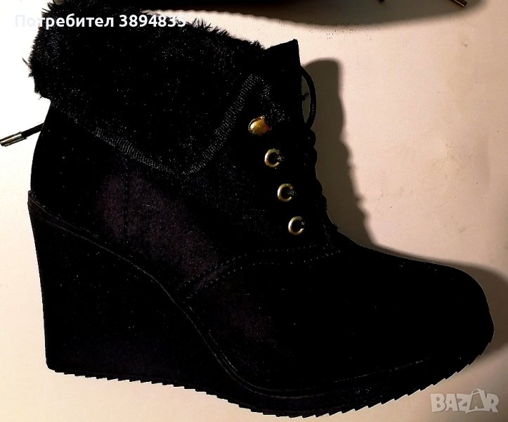 Боти с висока платформа с пух и естествен велур whitemt 37 номер, снимка 1