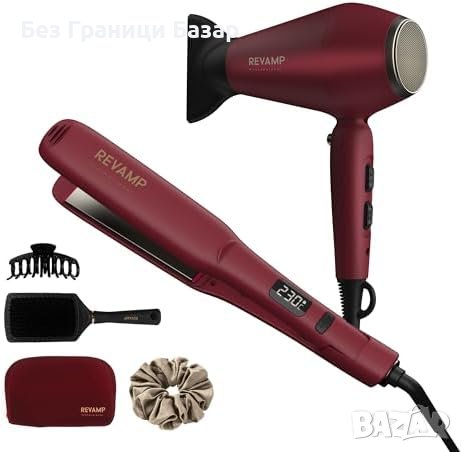 Нов Луксозен Сет за Коса - Revamp, Merlot/Platinum Gold сешоар и преса, снимка 1