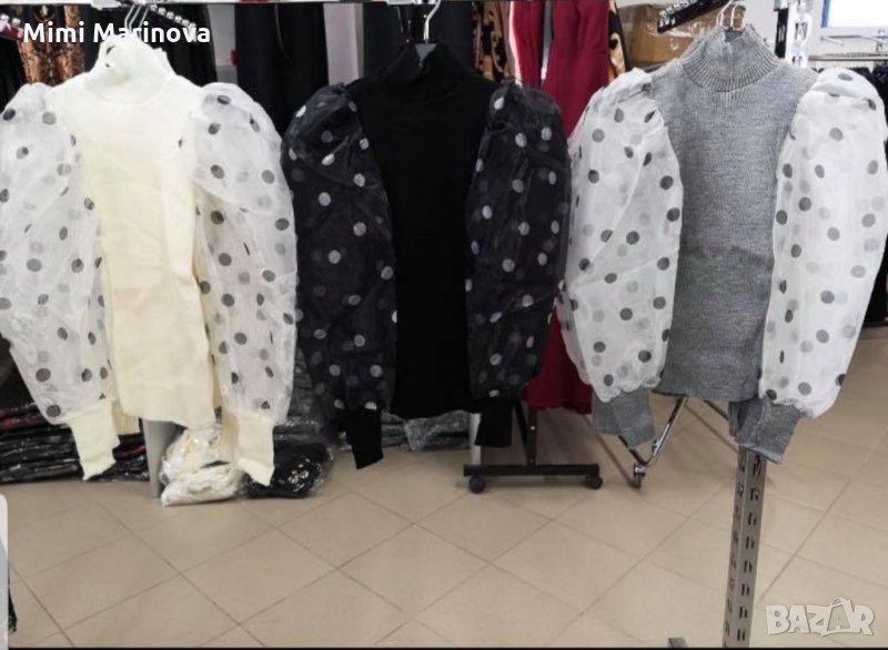 Последен Fashion топ с дантелен ръкав на точки, снимка 1