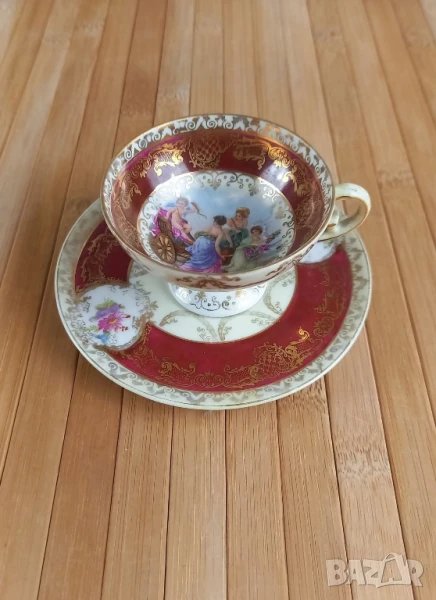 Чаша и подложна чинийка за кафе с живописна сцена в класически стил, снимка 1