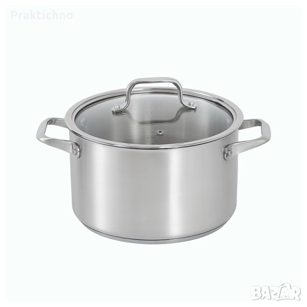 Тенджера от неръждаема стомана с капак от закалено стъкло – 5.5 литра, Ø24 см, снимка 1